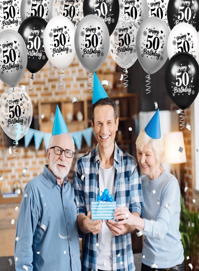 Wayyogh 50th Birthday Balloons Decorations Black White Silver 24pcs Happy 50th Birthday Party Latex Confetti Balloons for Men Women Happy 50th Birthday Anniversary Party Supplies Decor 12 inches Outdoor - Image 4